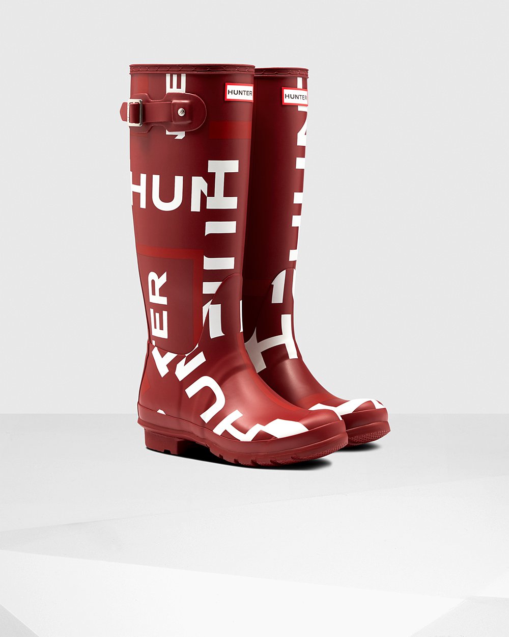 Womens Tall Rain Boots - Hunter Original Exploded Logo (69PWYCZSF) - Grey Red
